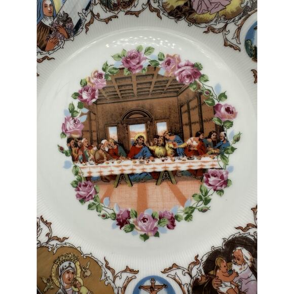 Vintage Last Supper Life of Jesus Wall Plate Porcelain 10 1/4" Religious Decor - Picture 2 of 8